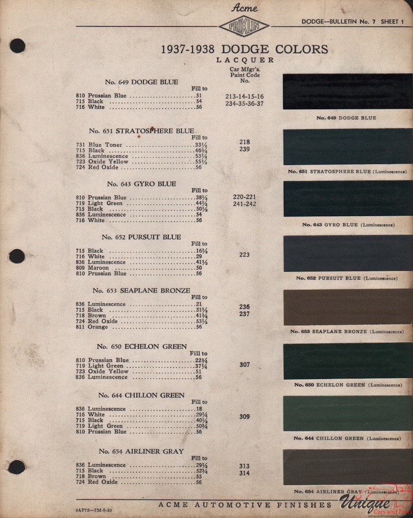 1937 Dodge Paint Charts Acme 3